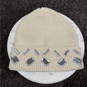 PRVT LBL Xhibition Embelish Gem Stone Cream Beanie Knit Hat